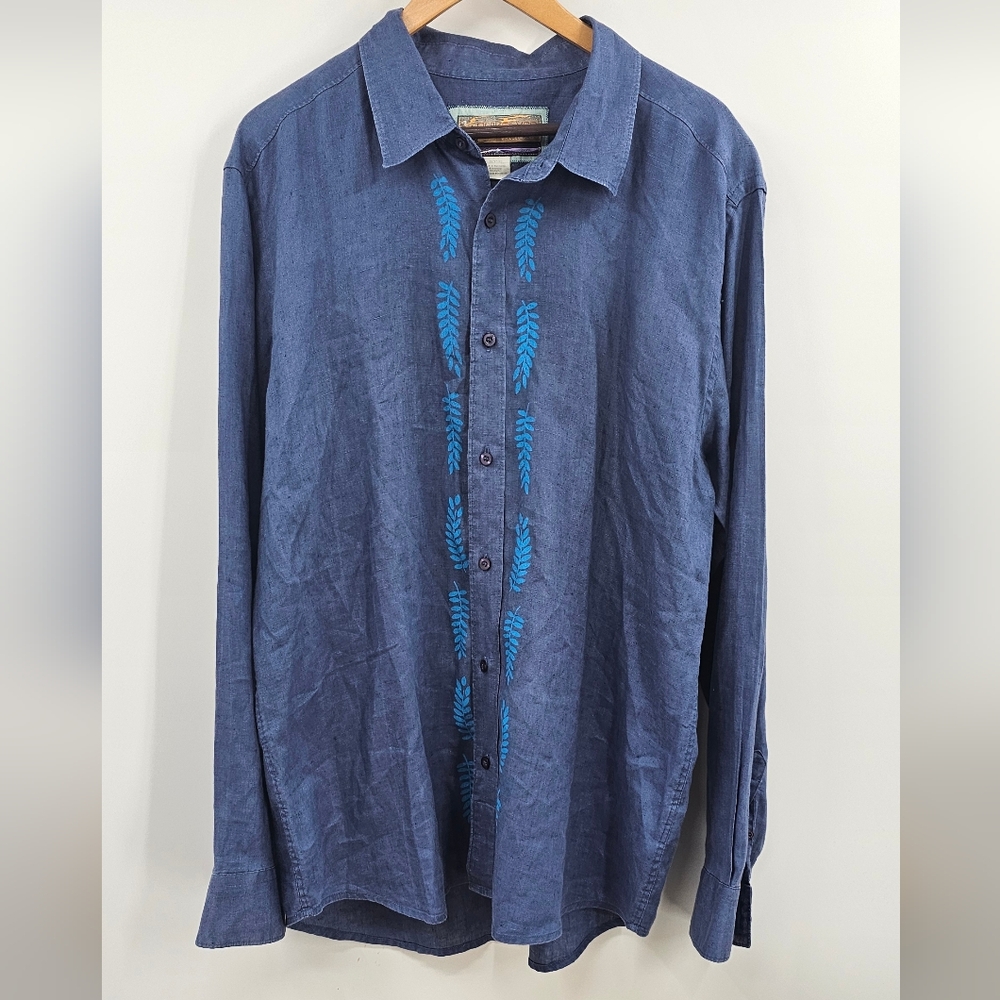 Quicksilver By M. Field 100% Linen Button-Down Long Sleeve Shirt Size XL